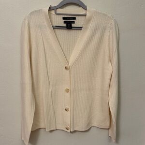 Tahari Women's Cream Merino Wool Cardigan Sweater